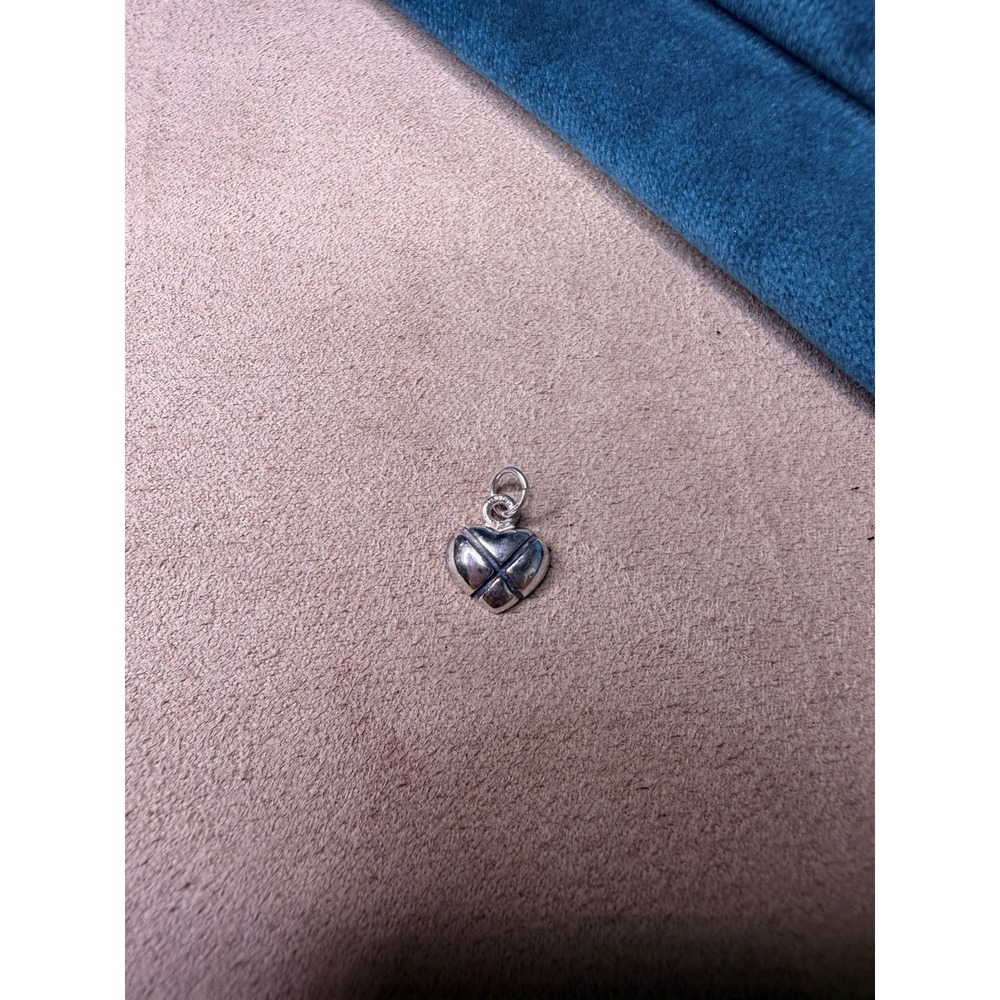 Vintage 925 Sterling Silver Puffy Criss Cross Heart Pendant Charm
